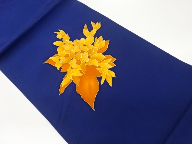 JAPANESE KIMONO / HIRAKI NAGOYA OBI / SILK / GOLDEN EMBROIDERY / SHIOZE / FLORAL PLANTS